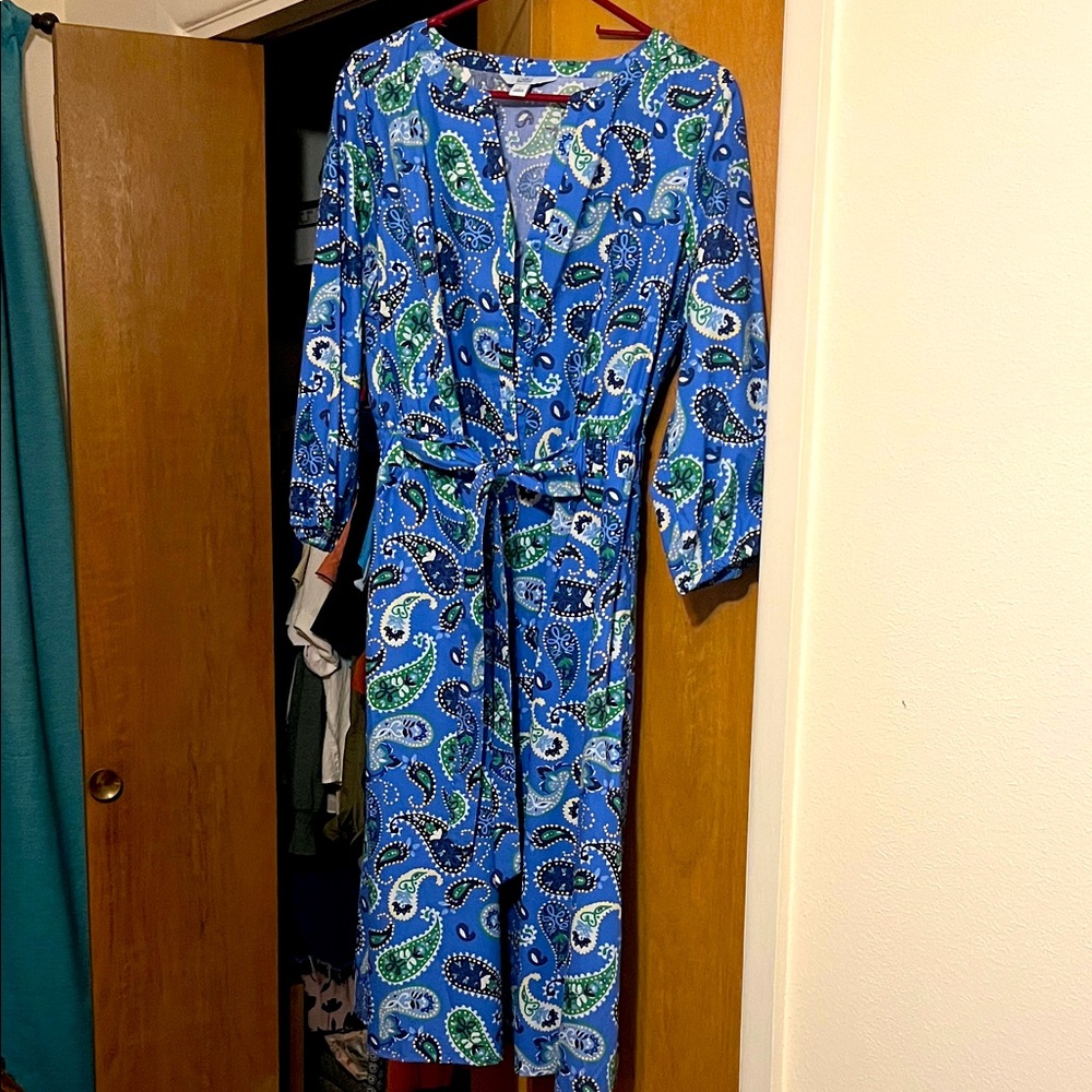 Croft & Barrow Blue and Green Paisley Long Sleeve Dress